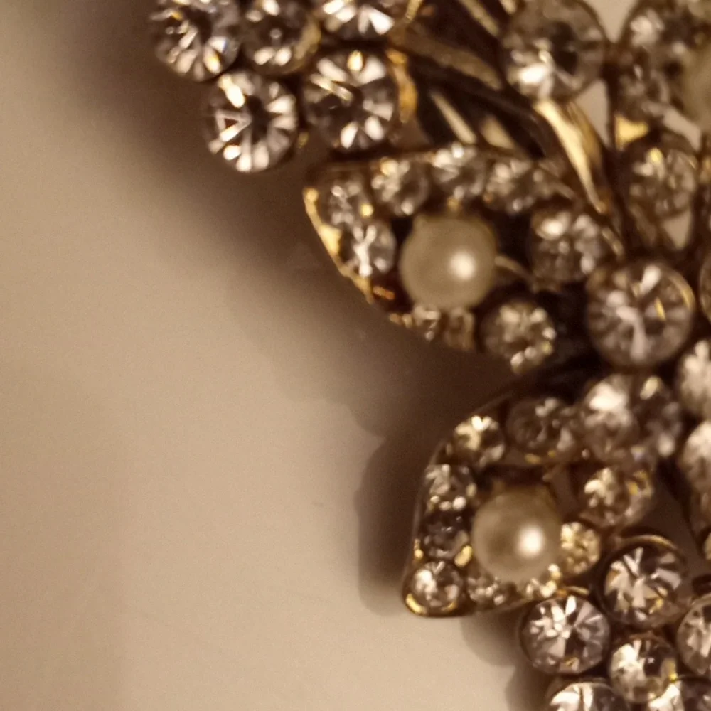 Vintage Bridal Reinstone Pearls Barrett Hair Wedding Prom Clip